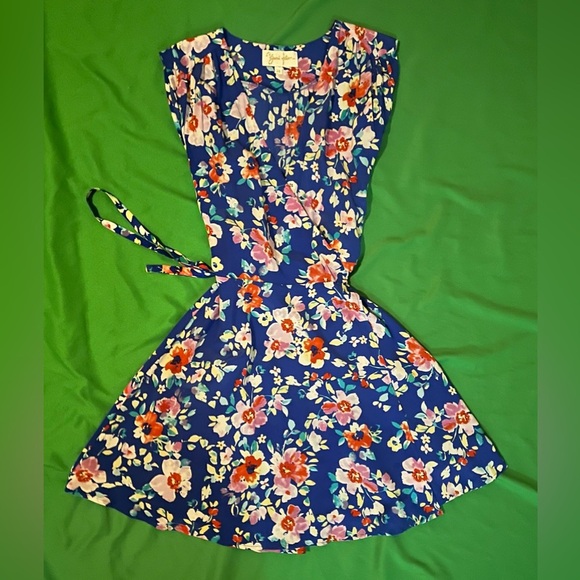 Yumi Kim 100% Silk Floral Blue Wrap Dress size XS - Picture 4 of 8